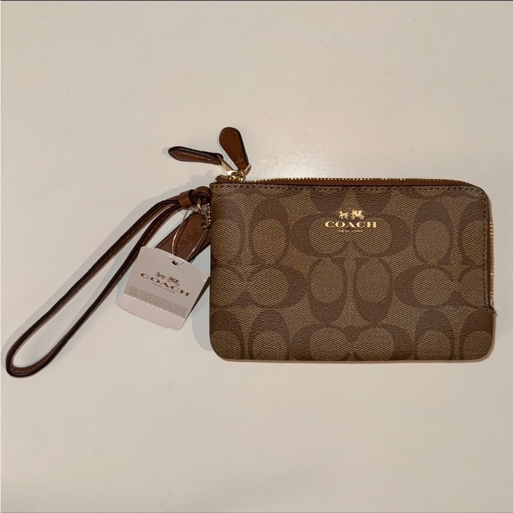 COACH Signature Double Center Zip Wristlet